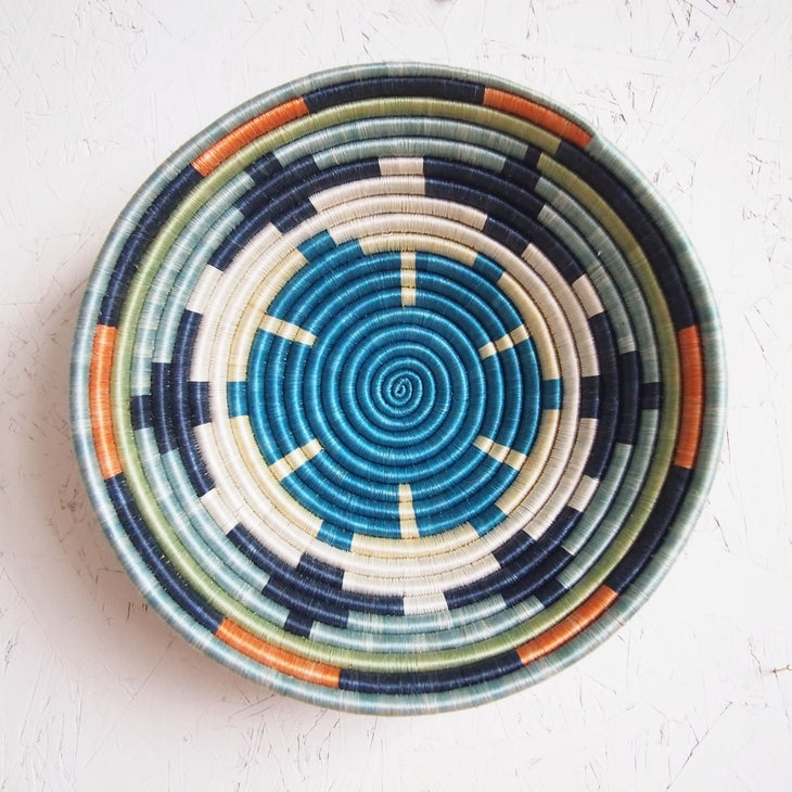 Shop Stacy Garcia_Accessories_Bowls_Blue Multi Patterned Woven Basket