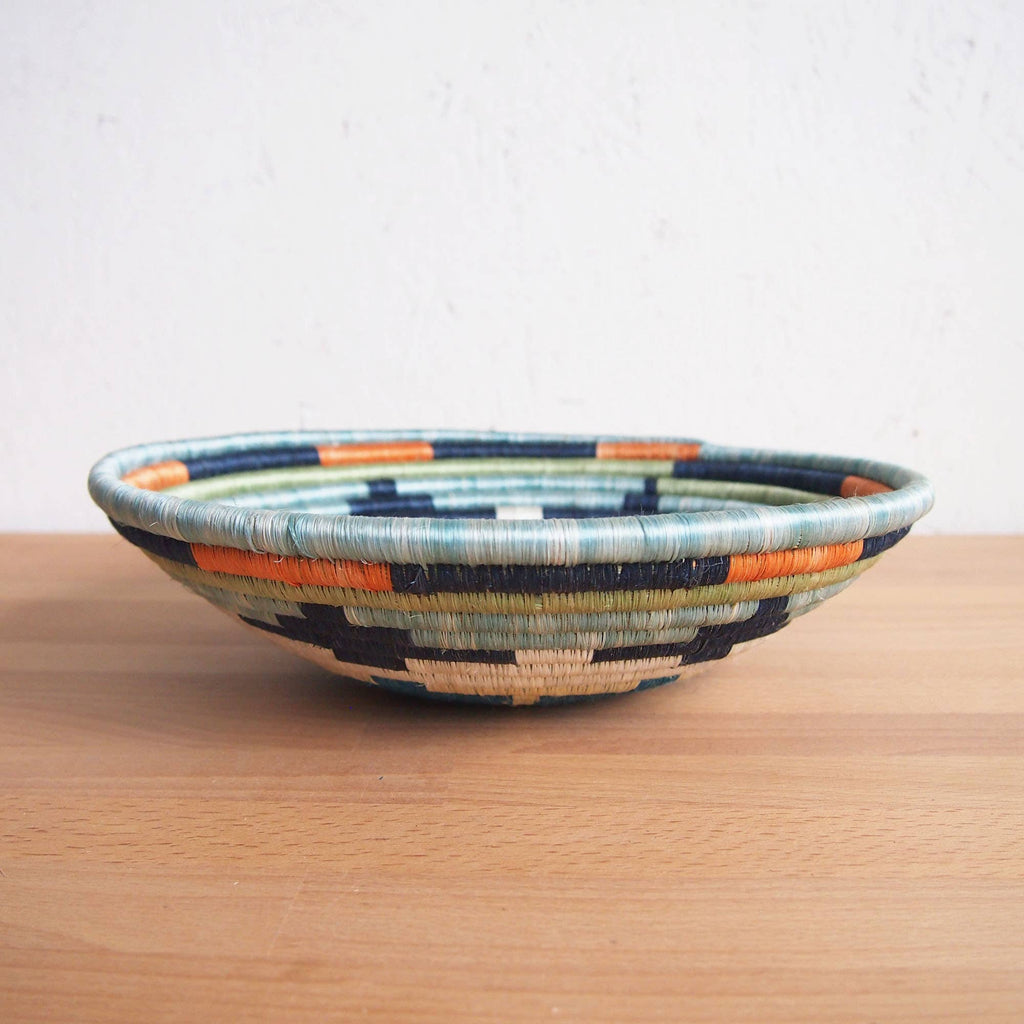 Shop Stacy Garcia_Accessories_Bowls_Blue Multi Patterned Woven Basket_Side view