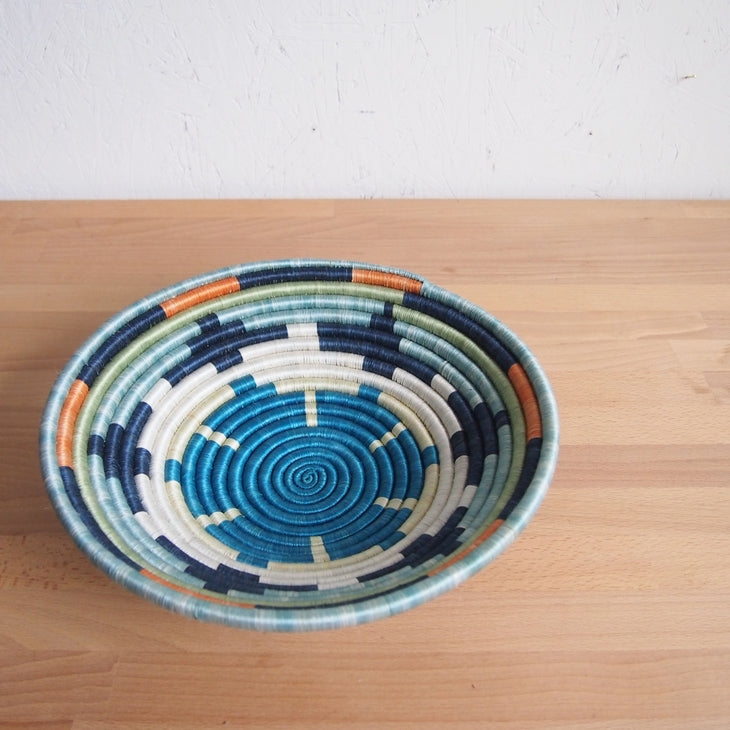 Shop Stacy Garcia_Accessories_Bowls_Blue Multi Patterned Woven Basket_Above view