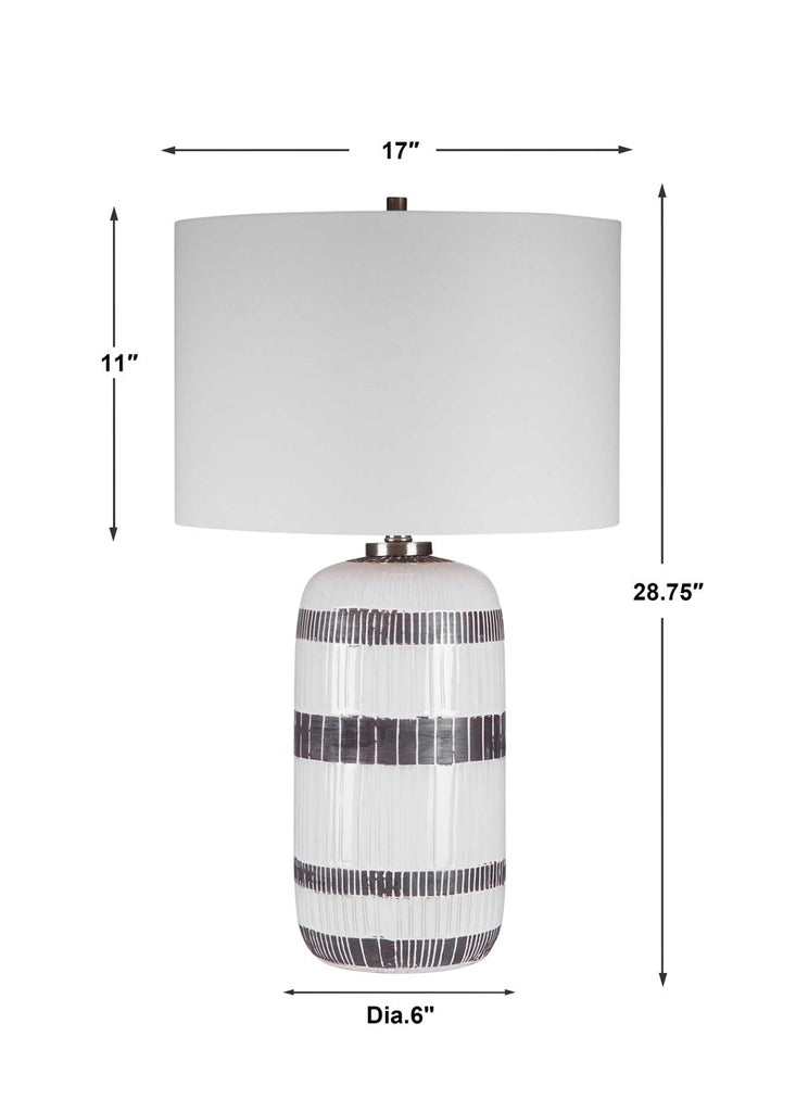 Striped Grey and White Table Lamp