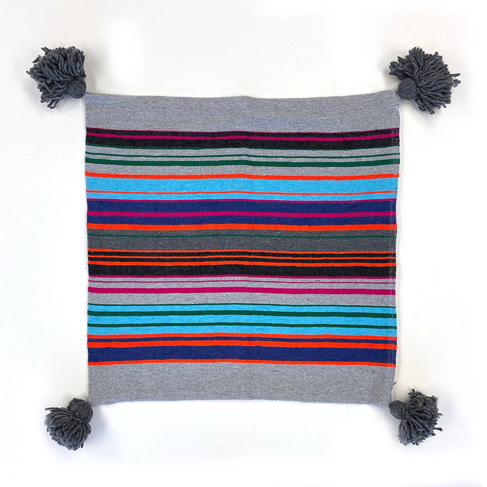 Moroccan Multicolor Stripe Pillow Shell with Tassels