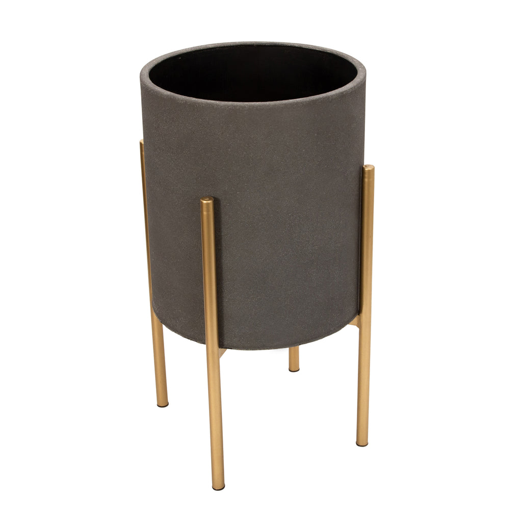 Grey Metal Planter on Gold Stand Set of 2