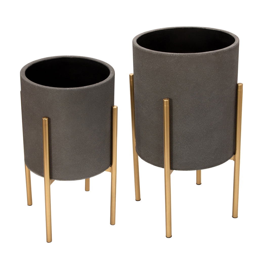 Shop Stacy Garcia, Grey Metal Planter on Gold Stand Set of 2