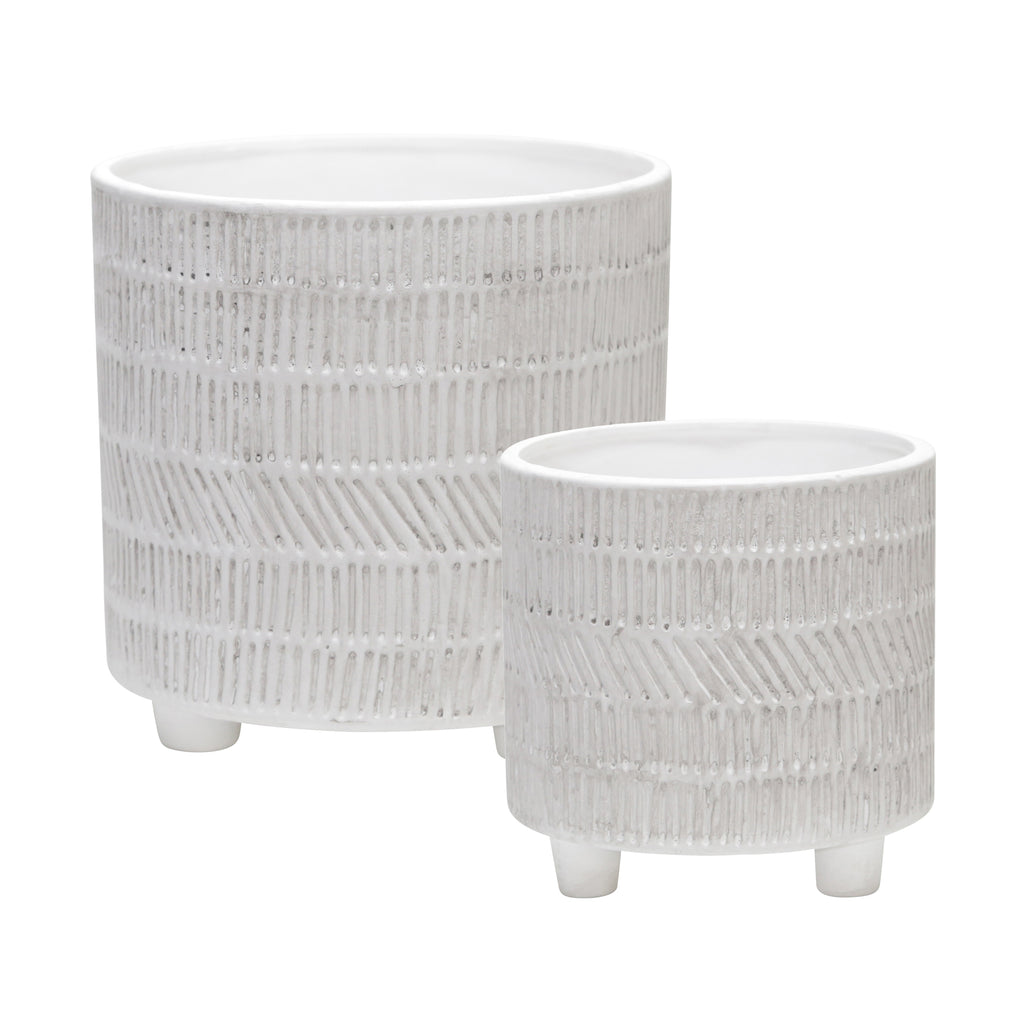Shop Stacy Garcia, White Grooved Textured Planters Set of 2